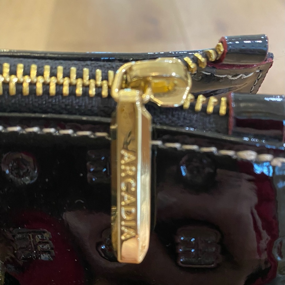 Arcadia Italian Satchel Embossed Patten Leather Black Red Python Accents - Picture 5 of 15